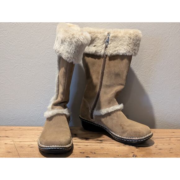 Anne Klein Akkanga Natural Tan Fur Trim Side Zip Boots Womens Size 7.5M - Picture 1 of 11